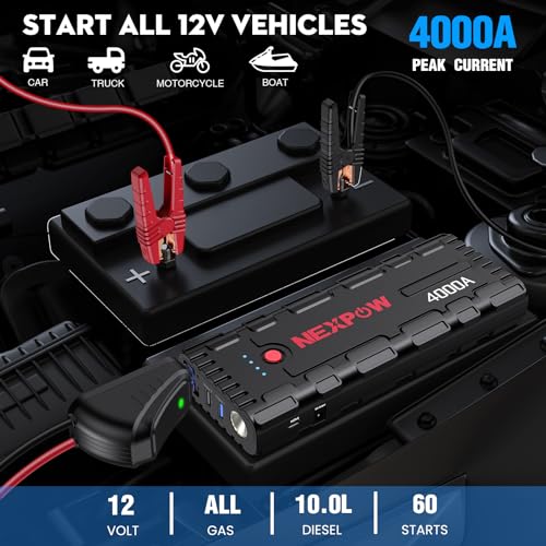 NEXPOW G17 S40 Car Jump Starter PD60W Quick Charge, 4000A Peak Jump Starter Battery Pack (All Gas Up to 10.0L Diesel Engine), 12V Lithium Jump Box, Auto Portable Battery Booster Pack with LED Light