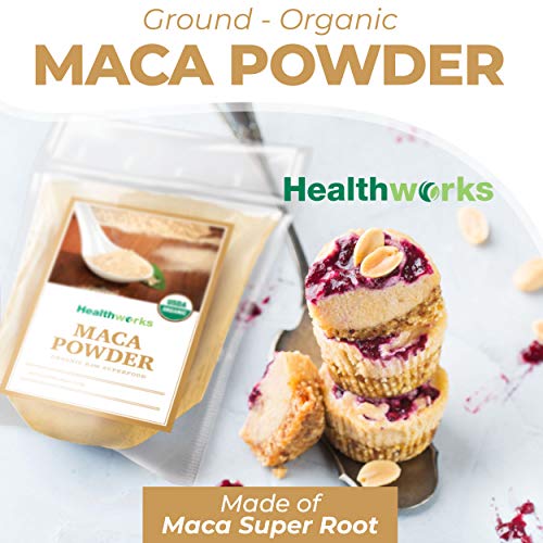 Healthworks Superfoods Organic Maca Powder Raw - 16 Oz / 1 Lb - Certified Organic Flour Use - Keto, Vegan & Non-GMO - Premium Peruvian Origin - Breakfast, Smoothies, Baking & Coffee - Antioxidant
