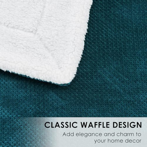 SOCHOW Waffle Sherpa Fleece Throw Blanket, Super Soft Fuzzy Warm, Lightweight Fluffy Reversible Plush Blanket for Bed Sofa Couch, 50 x 60 Inches Blue Coral