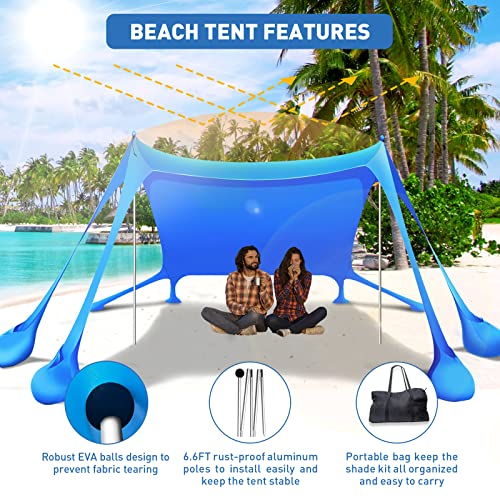 Wabolay Beach Tent Canopy Pop Up Shade 10x10ft Sun Shelter Portable Family UPF50+ with 8 Sandbags-2 Sand Shovel-4 Aluminum Poles-Ground Pegs-Carrying Bag for Outdoor Camping Fishing Backyard Picnic