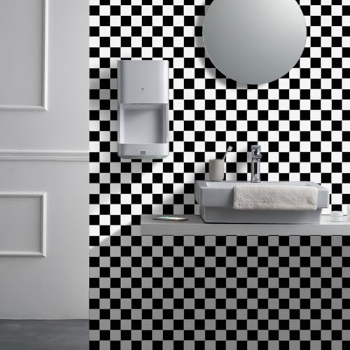 Amiya Black and White Wallpaper Peel and Stick Houndstooth Modern Contact Paper 17.3" x 80" Self Adhesive Removable Vinyl Wallpaper for Cabinets Bedroom Living Room Bathroom