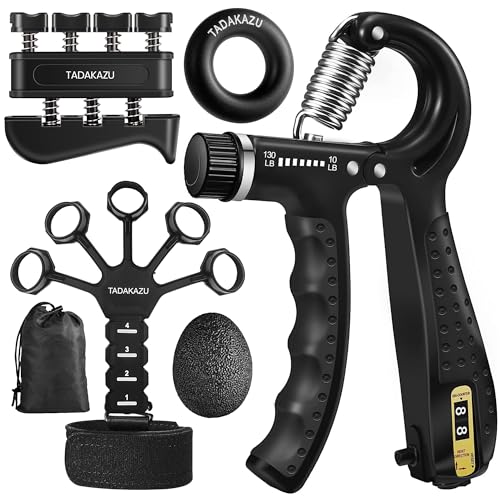 TADAKAZU Grip Strength Trainer Kit (5 Pack) Adjustable Resistance Hand Gripper,Finger Exerciser,Hand Extension Exerciser,Stress Relief Ball and Forearm Workout Ring for Muscle Building Injury Recover