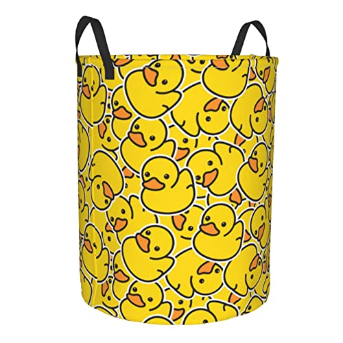 Gbuzozie 38L Round Laundry Hamper Cute Rubber Ducky Storage Basket Waterproof Coating Yellow Cartoon Ducks Organizer Bin For Nursery Clothes Toys