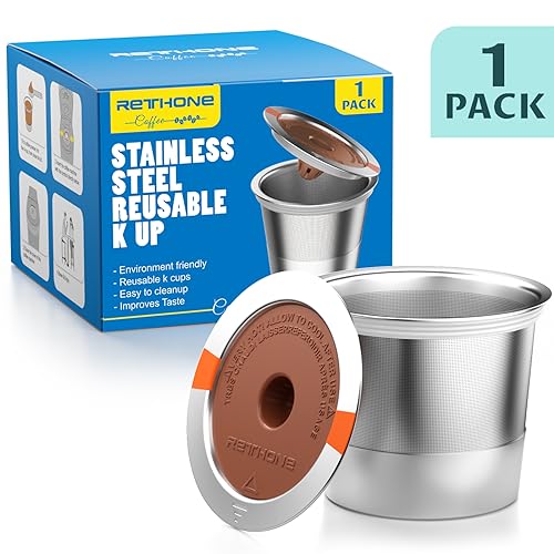 RETHONE K Cup Reusable Coffee Pods, Universal Stainless Steel Reusable K Cups Compatible with Keurig 1.0 & 2.0 Coffee Machines Brewers Refillable K Cups (1 Pack)