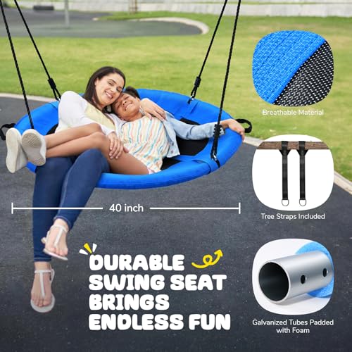 Trekassy 700lb 40" Saucer Tree Swing for Kids Adults Outdoor Textilene with 2pcs Tree Hanging Straps-Blue