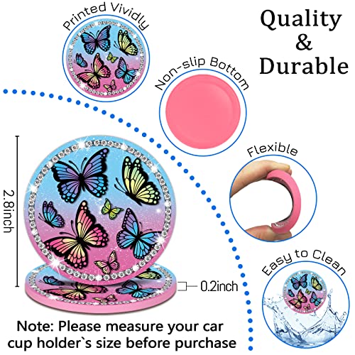 Cat Car Coaster for Cup Holders, Car Cup Holder Coaster with Bling Crystal Rhinestones, Cute Automotive Car Holders Insert Coasters Car Interior Accessories, Car Accessories Car Coasters for Women