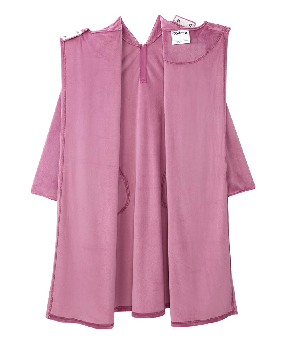 Women’s Open Back Adaptive Plush Nightgown With Zip Front - Mellow Mauve MED