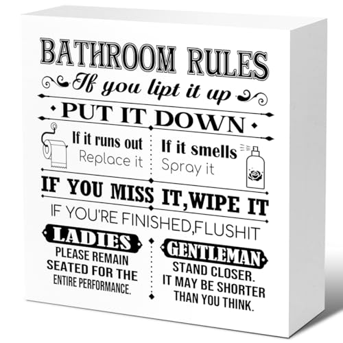 Funny Bathroom Wood Block Signs,Better Late than Ugly Wooden Box Sign for Bathroom Shelf Toilet Restroom Home Tabletop Desk Decor,Rustic Bathroom Sign Decor V576