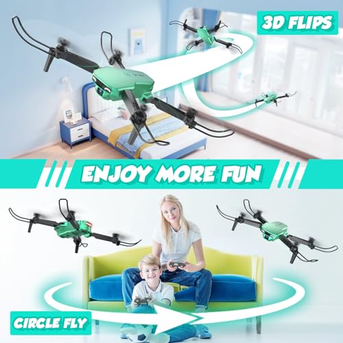 NEHEME NH525 Drone with Camera for Kids, Foldable Mini Drones Toys for Boys with 1080P HD Camera, Christmas Birthday Holiday Gifts ideas for Boys, One Key Start, 2 Batteries, Upgraded Version, Green