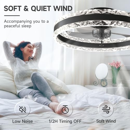 VOLISUN Low Profile Ceiling Fans with Light and Remote, 19.7in Fandelier Ceiling Fan with Light, 3000K-6500K Dimmable Flush Mount LED Ceiling Fan Light, White Modern Ceiling Fan Light for Bedroom