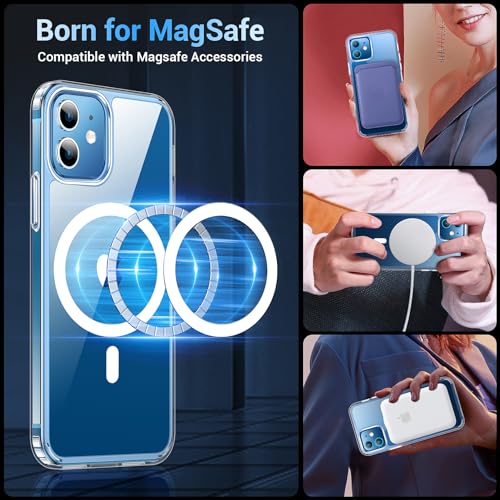 Temdan for iPhone 12 Case for iPhone 12 Pro Case,[Compatible with Magsafe][2 Pcs Glass Screen Protector] [Not Yellowing] Slim Thin Shockproof Phone Case 6.1"-Clear