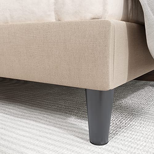 Allewie Full Size Bed Frame with Adjustable Headboard/Diamond Stitched Button Tufted/Fabric Upholstered Platform Bed Frame/Wood Slat Support/No Box Spring Needed/Easy Assembly, Beige