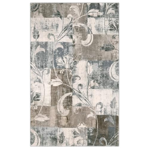 Lahome Modern Geometric Area Rug Washable, 4x6 Area Rug for Bedroom Farmhouse Patchwork Floor Carpet for Living Room Kitchen, Low Profile Office Throw Rug Non Slip for Entryway, Beige