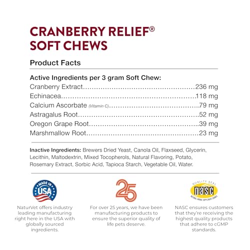 NaturVet – Cranberry Relief Plus Echinacea – Helps Support a Healthy Urinary Tract & Immune System – 60 Soft Chews