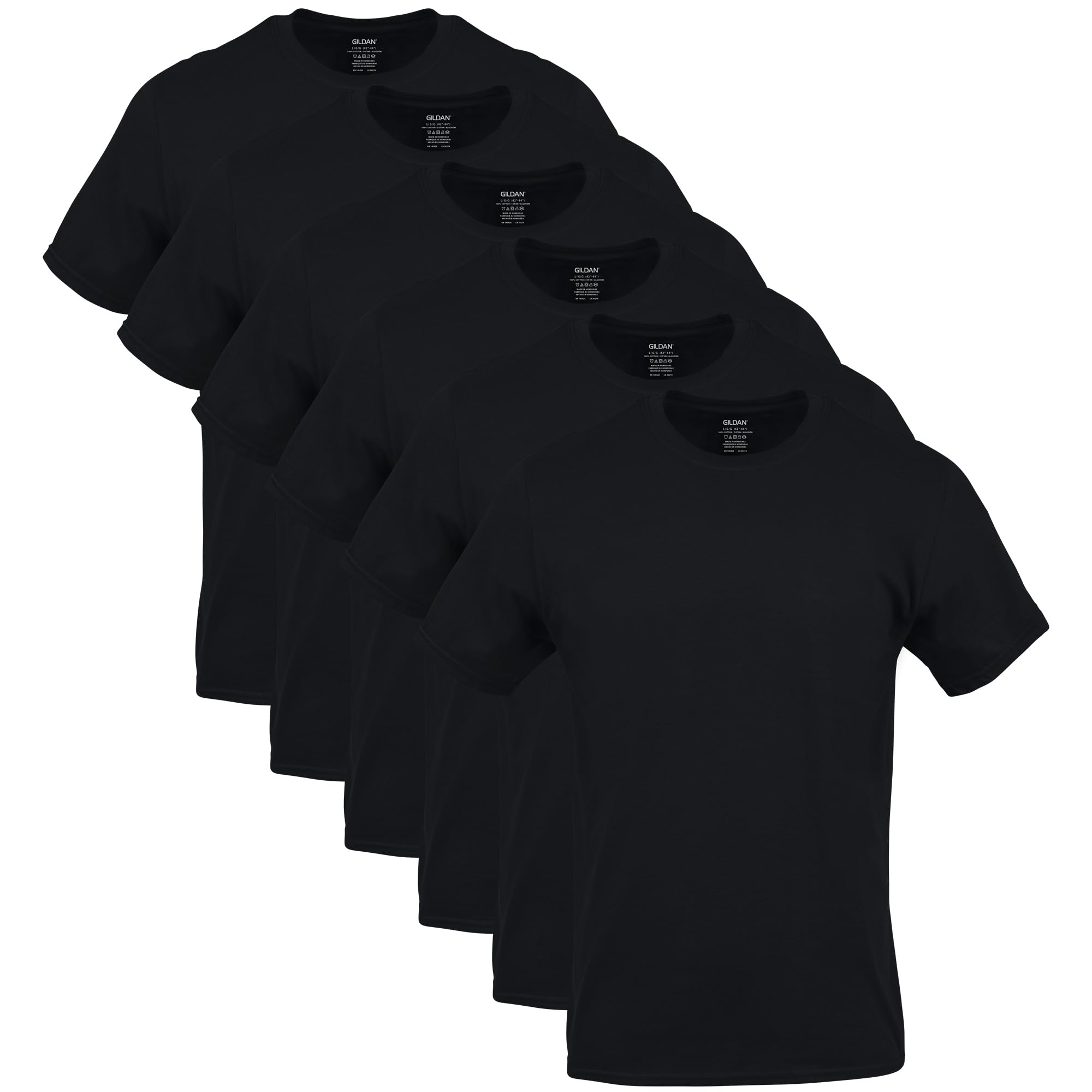 Gildan Men's Crew T-Shirts, Multipack, Style G1100, Black (6-Pack), Large