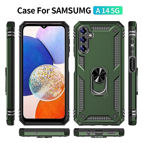 for Samsung A14 5G Case, Galaxy A14 5G Phone Case with HD Screen Protector, [Military Grade 16ft. Drop Tested] Ring Shockproof Protective Phone Case for Samsung Galaxy A14 5G,ArmyGreen