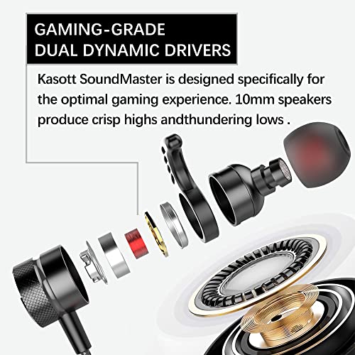 KASOTT SoundMaster Pro V1 - Gaming Earphones with Dual Audio Drivers,Battle Buds,in-Line Mic with Mute and Volume Control, Compatible with Xbox Series,PS5,PS4,Switch,Pc with 3.5mm (Black)