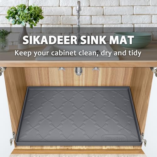 SIKADEER Double Thickness Under Sink Mat 22" x 19", Waterproof Food-Grade Silicone Tray, Reinforced Protector for Bathroom and Kitchen Cabinets, Easy to Clean, Flexible Shelf Liner Drip Tray