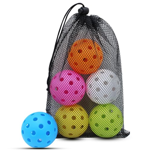 Magicorange Pickleball Balls, 6 Pack 40 Holes Outdoor Pickleballs, High Elasticity & Durable Pickle Balls for All Style Pickleball Paddles (Multicolour)