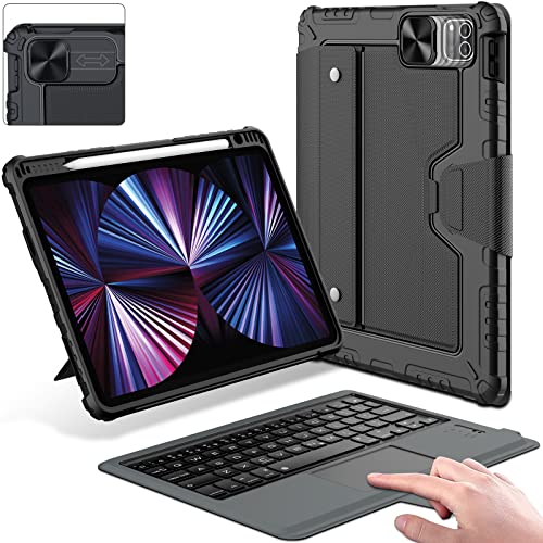 iPad Air 5th 4th Generation Case with Slide Camera Cover, Nillkin iPad Keyboard Case for iPad Pro 11 inch 1st/2nd/3rd/4 Gen, iPad Air Case with trackpad, Pencil Holder, Detachable Keyboard(Black)