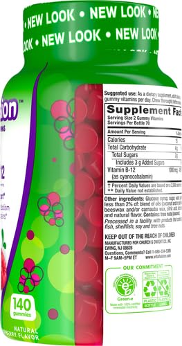 vitafusion Vitamin B12 Gummy Vitamins for Energy Metabolism Support, Natural Raspberry Flavored, America’s Number 1 Gummy Vitamin Brand, 70 Day Supply, 140 Count