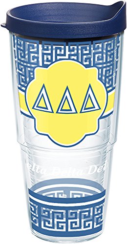 Tervis Sorority - Delta Delta Delta Geometric Tumbler with Wrap and Navy Lid 16oz, Clear