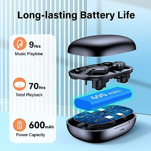 Wireless Earbuds Bluetooth Headphones 70hrs Playback Ear Buds IPX7 Waterproof Wireless Charging Case & Dual Power Display Over-Ear Stereo Bass Earphones with Earhooks for Sport/Workout/Running Blue