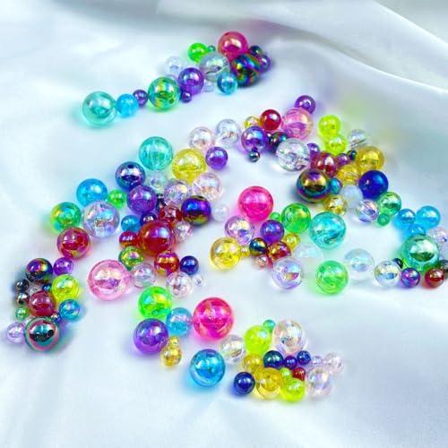 Tingoons 300 PCS 8mm Acrylic Round Beads Clear AB Colors Bubble Spacer Beads Loose Craft Beads for DIY Jewelry Making Bracelet Necklace Earring Ornament Wind Chimes Key Chains(Sapphire AB)