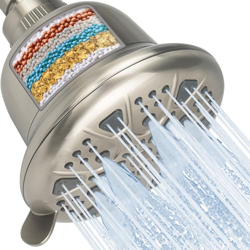 MakeFit Filtered Shower Head - High Pressure Shower Head with filter for Hard Water - Rain Shower Head Water Softener - Luxury 7 Settings Adjustable Water Filter Showerhead (Radiant Rainbow)