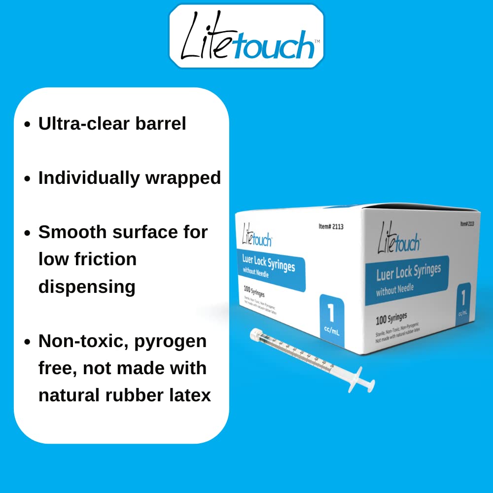 Litetouch 1ml Luer Lock Syringe, Sterile, Individually Sealed - 100 Syringes per Box (no Needle)