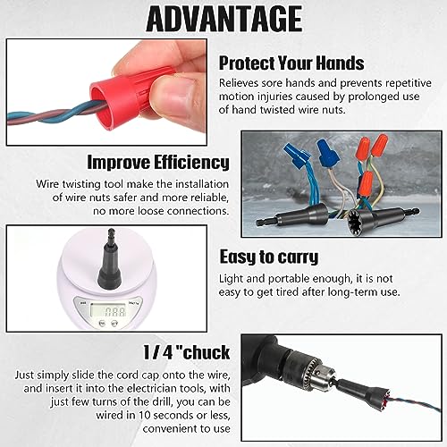 WILLBOND 2 Pcs Wire Twister Tool for Drill, Wire Twister, Wire Twisting Tool, Drill Wire Twister, Wire Connector Driver Wire Connector Socket with 1/4 Chuck for Cable Electrical Power Drill(Red)