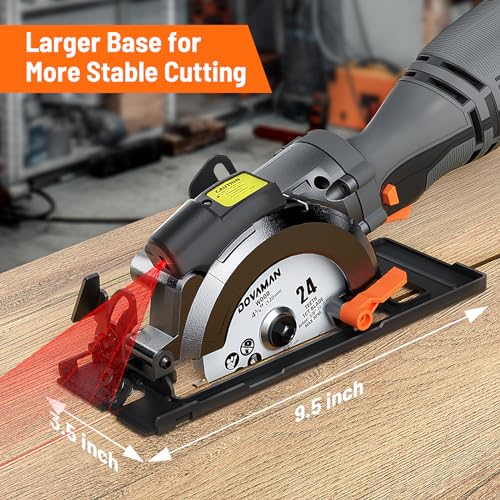 DOVAMAN Circular Saw, 5.8A 4-1/2" Compact Circular Saw w/Contractor Bag, Laser Guide, Metal Auxiliary Handle, Multi-Material Cuts w/ 6 Saw Blades, Tool-Free Adjustment of Angle & Depth (Max 1-11/16")