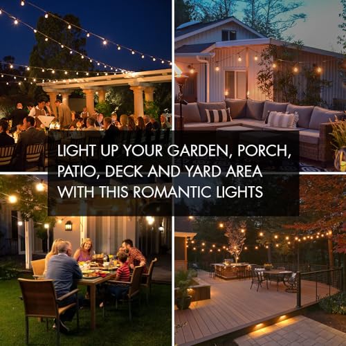 SUNTHIN Outdoor String Lights, 48FT Patio Lights with 16 LED Shatterproof Bulbs for Outside, Backyard, Deck, Porch, Garden, Bistro, Cafe, Party