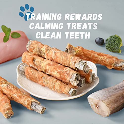 Pawmate Dog Treats, Chicken Duck Wrapped Cod Skin Sticks Rawhide-Free Grain-Free Dog Chewy Treats for Dog Healthy Teeth and Coat Training Treats for Small Medium Large Dog 9-10 Counts