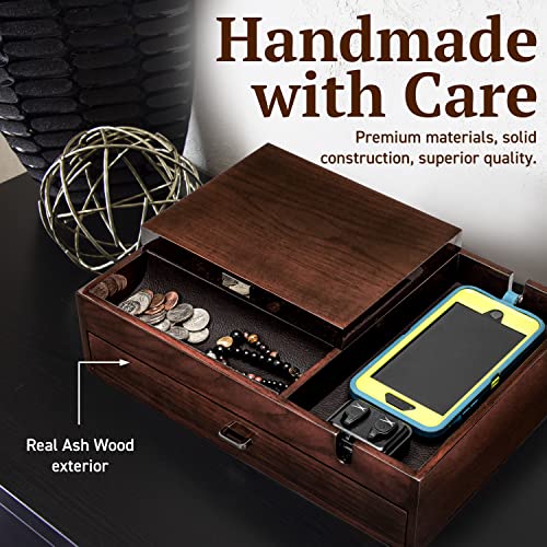 HOUNDSBAY Admiral Dresser Valet Box & Mens Jewelry Box Organizer - Watch Box Organizer for Men with Large Smartphone Charging Station (Cherry on Solid Ashwood)