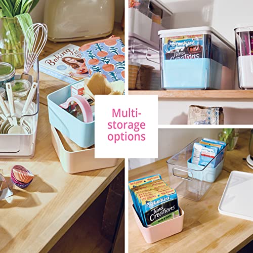 Rosanna Pansino x iDesign Recycled Plastic Kitchen Storage Bins, Includes 1 Large Bin with Lid and 2 Medium Bins, Multicolored Bins/Marshmallow Lid, 6" x 12" x 6"