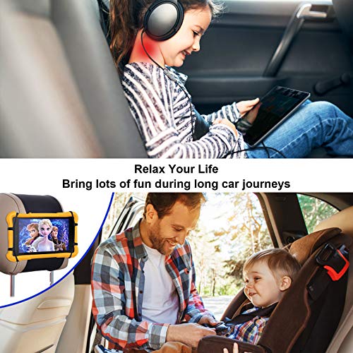 FANGOR Car Headrest Mount Holder, Tablet Holder for Kids in Back Seats, Anti-Slip Strap and Holding Net,Angle-Adjustable/Fits All 7 Inch to 12.9 Inch Tablets