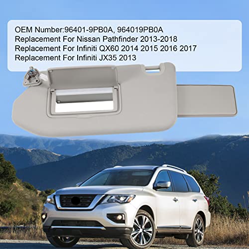 DICMIC Left Driver Side Sun Visor for 2013-2018 Nissan Pathfinder 2014-2017 Infiniti QX60 2013 Infiniti JX35 Replace# 96401-9PB0A, Grey