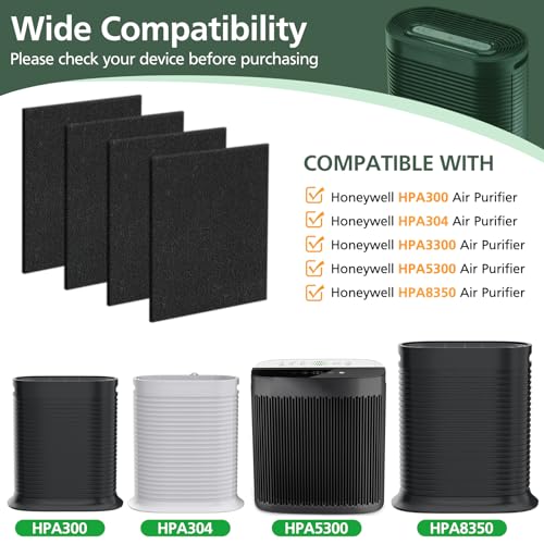 4Pack HPA300 Carbon Pre Filter Compatible with Honeywell HPA300 Series Air Purifier, Precut Premium HRF-A300 Activated Carbon Filter Replacement for Dust, VOC, Smoke/Pet Odors