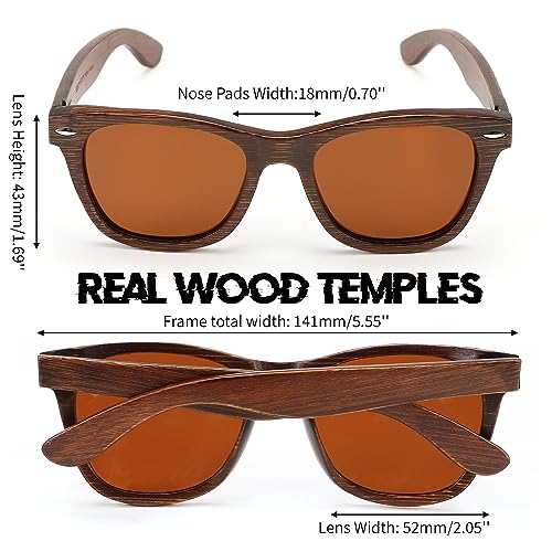 FEISEDY Woodes Sunglasses Polarized for Women Men, Bamboo Wood Handmade Frame, Classic Square UV400 Protection B0006,Bamboo - Tea