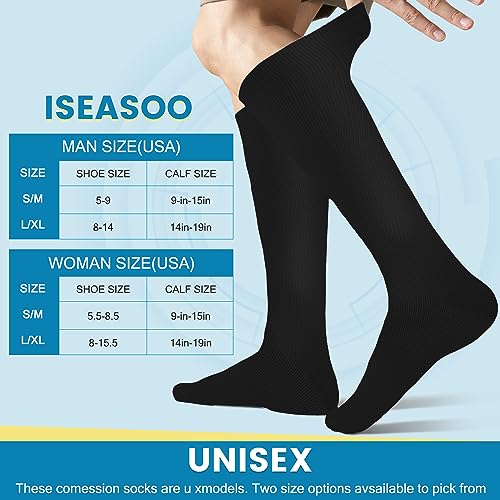 Iseasoo 3 Pairs Copper Compression Socks for Women&Men Circulation-Best for Running,Nursing,Hiking,Flight&Travel(S/M)