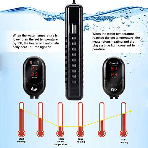 AQQA Submersible Aquarium Heater,100W/200W/300W/500W/800W/1000W/1200W Fish Tank Heater,External Temperature Controller LED Temperature Display,Suitable for Saltwater and Freshwater(100W)