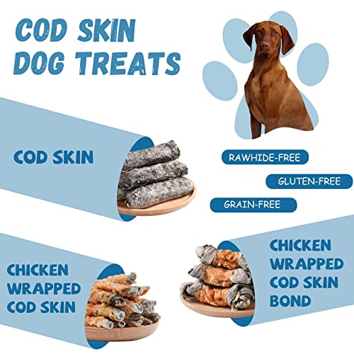 Pawmate Dog Treats, Chicken Duck Wrapped Cod Skin Sticks Rawhide-Free Grain-Free Dog Chewy Treats for Dog Healthy Teeth and Coat Training Treats for Small Medium Large Dog 9-10 Counts