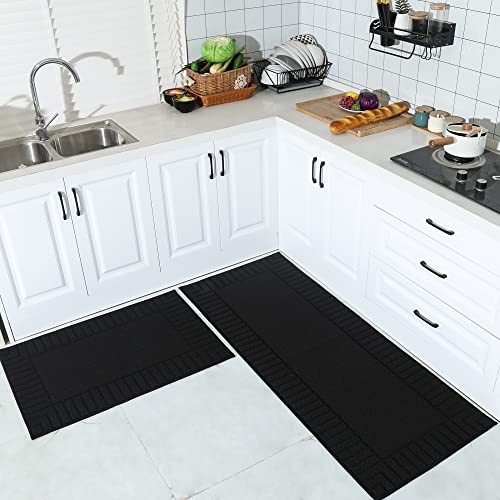 BEQHAUSE-Kitchen-Rugs-and-Mats Non Slip Kitchen Mats for Floor Absorbent Kitchen Rugs Machine Washable Kitchen Floor Mat,Black 20”x30”