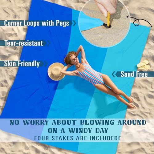 Famstar Beach Blanket Sandproof Waterproof 78''×81''1-5 Adults Oversized,Compact Lightweight Durable Beach Mat for Travel Camping Hiking Picnic Blanket