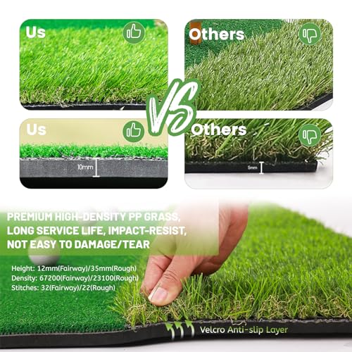 MyVoice Golf Hitting Mat - Pro 5x4ft | Premium Indoor/Outdoor Training Mat for Chipping, Swing, Driving | 2 Grass Turf Options, Thickened Design (21/45mm) | High-Elastic, Non-Slip Base