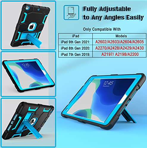 CCMAO iPad 9th Generation Case, iPad 8th/7th Generation Case, iPad 10.2 2021/2020/2019 Case with Kickstand, Heavy Duty Shockproof Hard Hybrid Three Layer Protective Cover, Rainbow