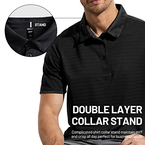 MIER Men's Polo Shirt Striped Performance Golf Shirts Quick Dry Collared Tshirts for Work Hiking Camping, Black, S