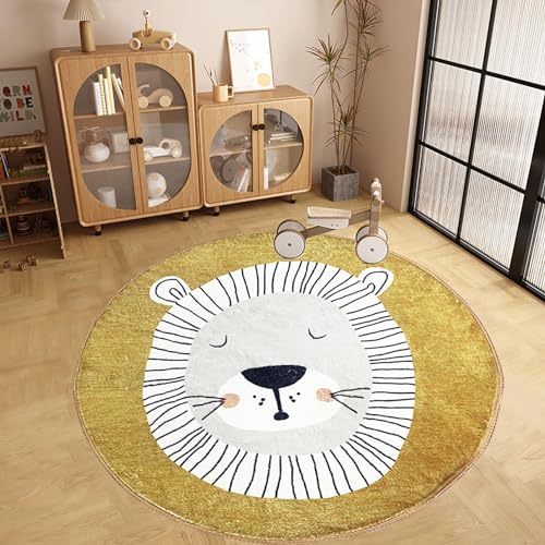 USTIDE Faux Wool Kids Play Mat, 35.4’’ Thick Baby Crawling Area Rug, Infant Baby Room Decor Bedroom Rug Super Soft Anti-Slip Cartoon Animal Baby Floor Mat, Golden Lion