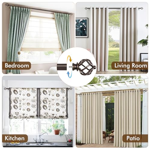 KAMANINA Bronze Curtain Rod 32 to 58 Inch(2.6-4.8ft), Adjustable Curtain Rods for Windows 28 to 48 Inch, 3/4 Inch Splicing Drapery Rods with Twisted Cage Finial